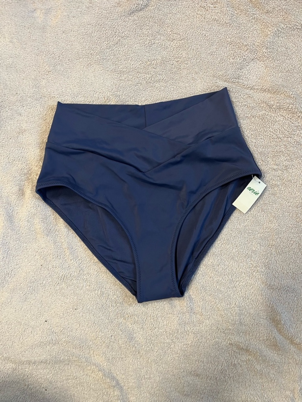 Aerie Women’s Navy High Waist Crossover Bikini Bottoms Small NWT Full Coverage